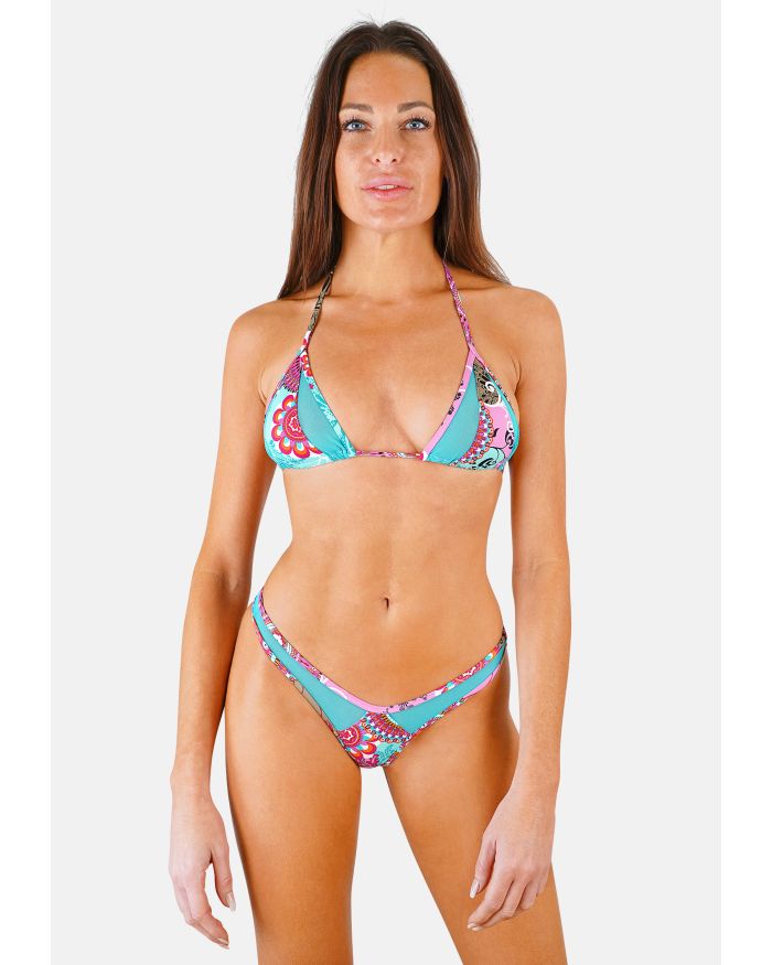 Maillot de bain string triangle bikini brésilien violet bleu Bounty