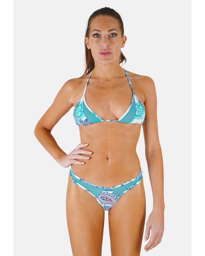 Maillot de bain tanga triangle bikini brésilien bleu blanc Bounty